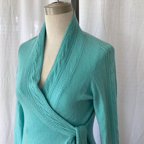 Lilly Pulitzer 100% Cashmere Wrap Sweater Top Women’s Medium Turquoise Blue - Picture 5 of 9